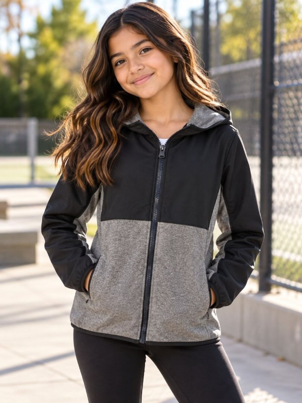 Under Armour Girls' Phenom Fleece Full Zip Hoodie Black Gray 1300098-001 Small